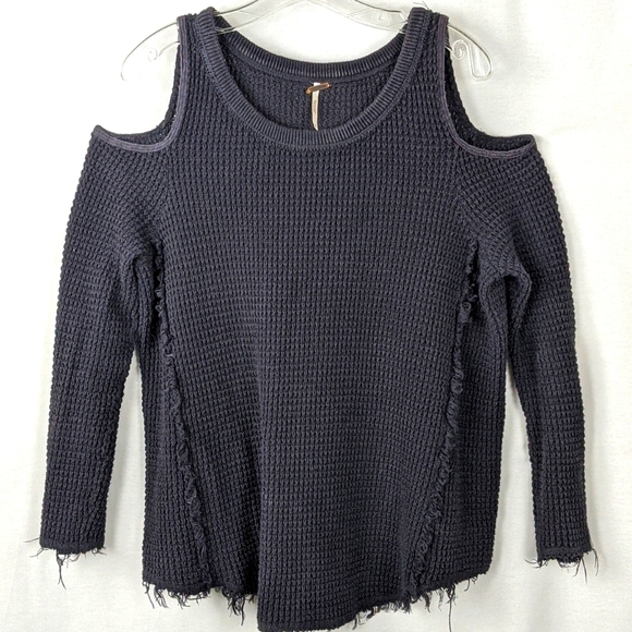 FREE PEOPLE NAVY BLUE COLD SHOULDER TOP - Picture 2 of 7